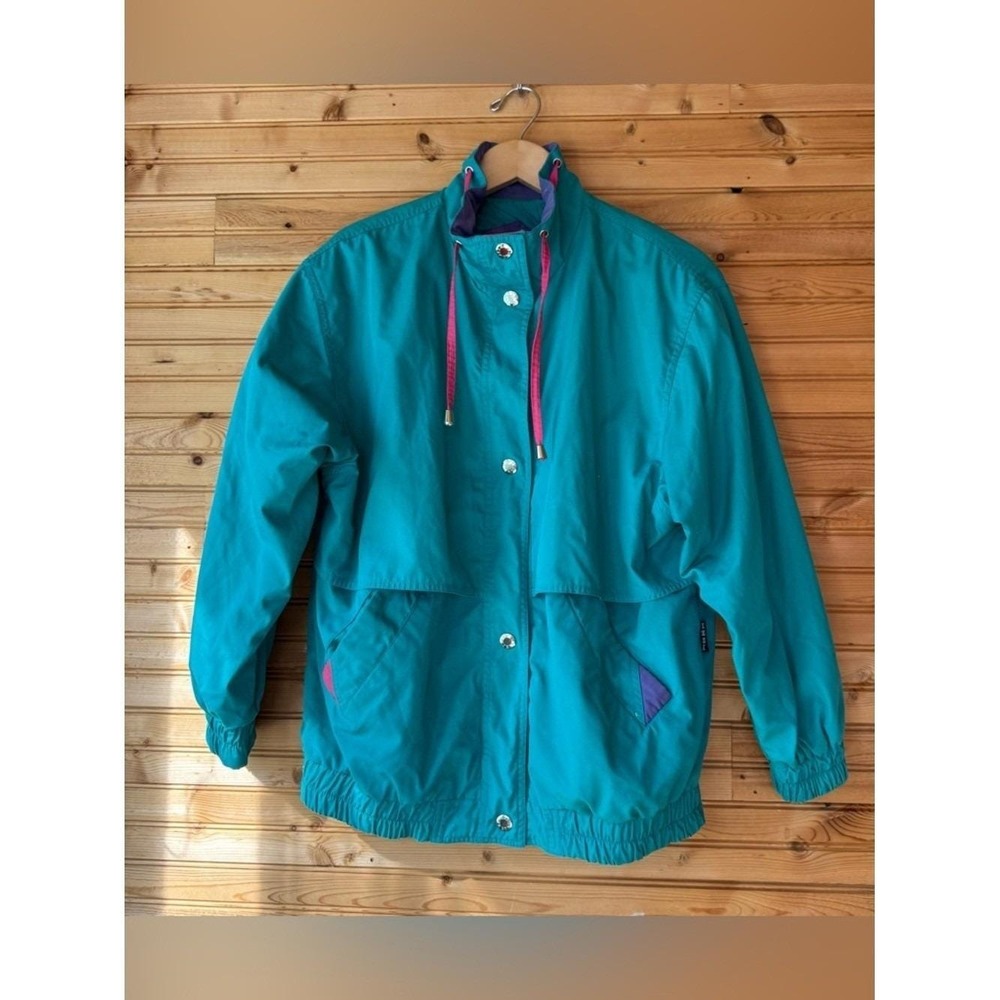 VTG 80s Windbreaker Turquoise Pink Purple Geometric 2XL Izzi Colorblock Tubular